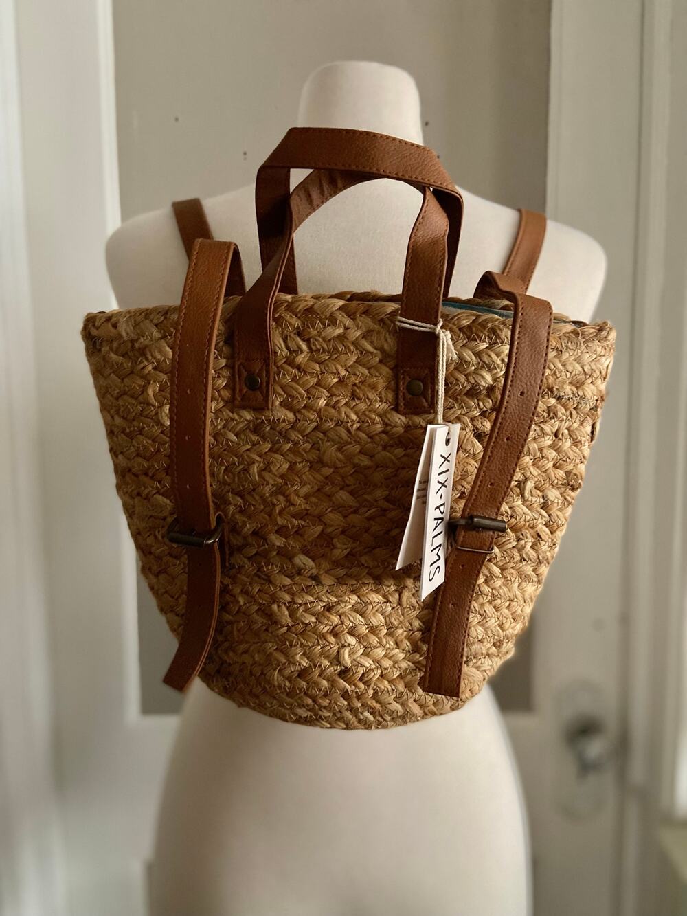 XIX PALMS Insulated Jute Picnic Tote/Backpack (NWT)